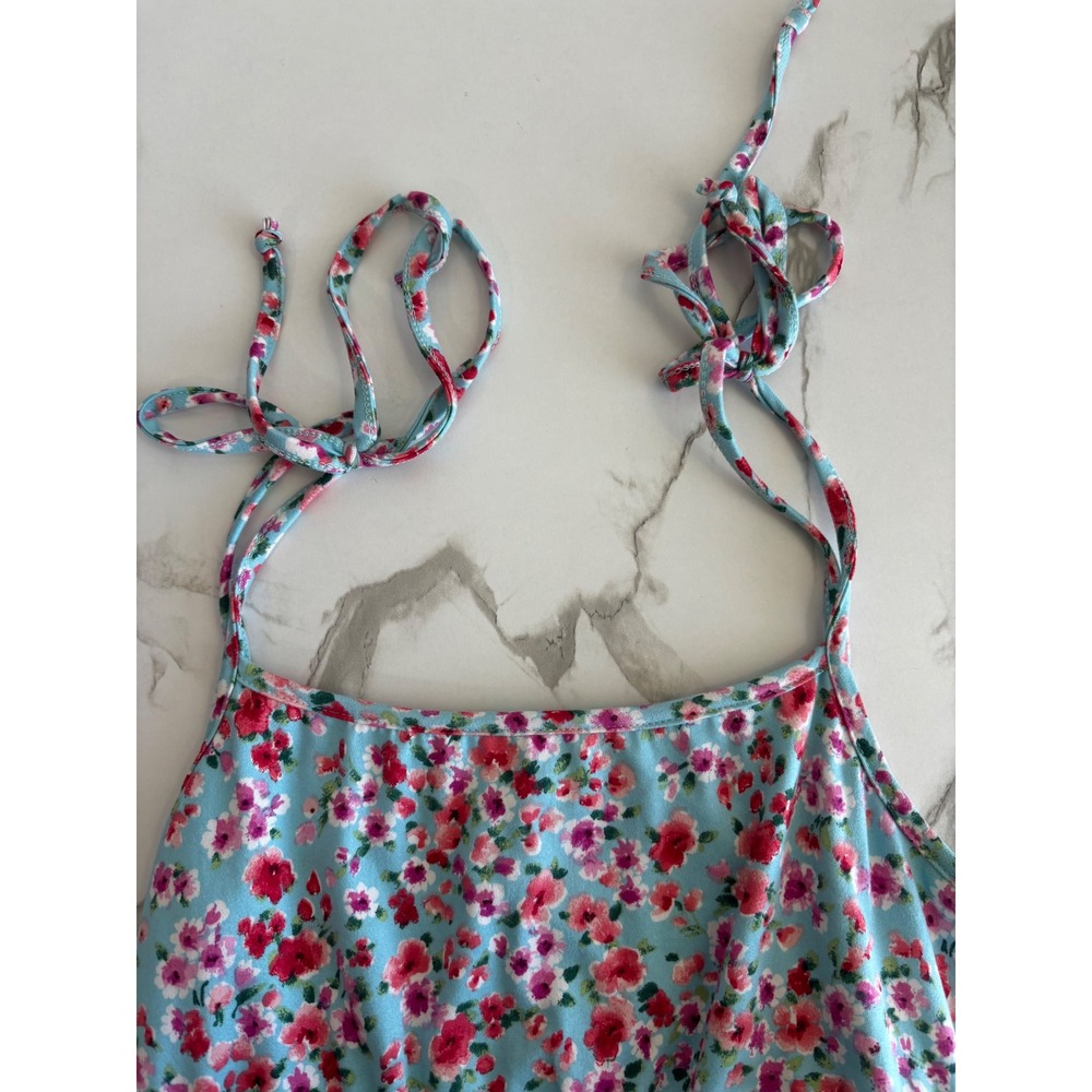Altar'd State Floral Tiered Mini Dress Blue Pink Tie Shoulder Small Boho Summer - Picture 4 of 4